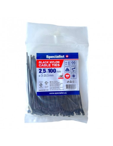 #31708 [81-3-2102J] SPECIALIST+ nylon cable ties, black, 2.5x100 mm, 100 pcs