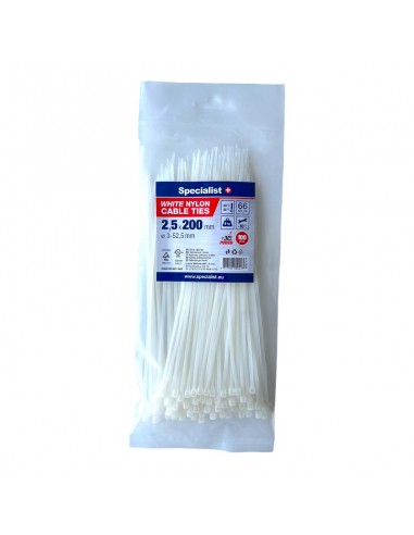 #31713 [81-3-2202B] SPECIALIST+ nylon cable ties, white, 2.5x200 mm, 100 pcs