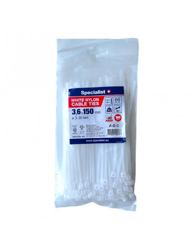 #31715 [81-3-3140B] SPECIALIST+ nylon cable ties, white, 3.6x150 mm, 100 pcs