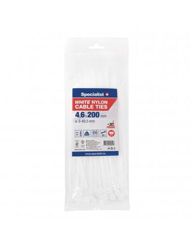 #31721 [81-3-4200B] SPECIALIST+ nylon cable ties, white, 4.6x200 mm, 100 pcs