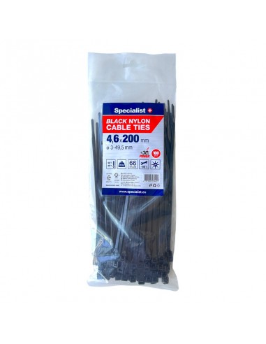 #31722 [81-3-4200J] SPECIALIST+ nylon cable ties, black, 4.6x200 mm, 100 pcs