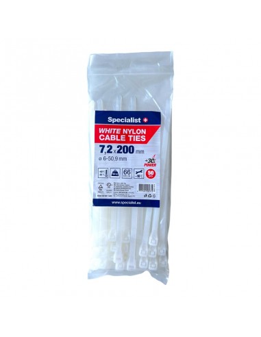 #31728 [81-3-7203B] SPECIALIST+ nylon cable ties, white, 7.6x200 mm, 50 pcs
